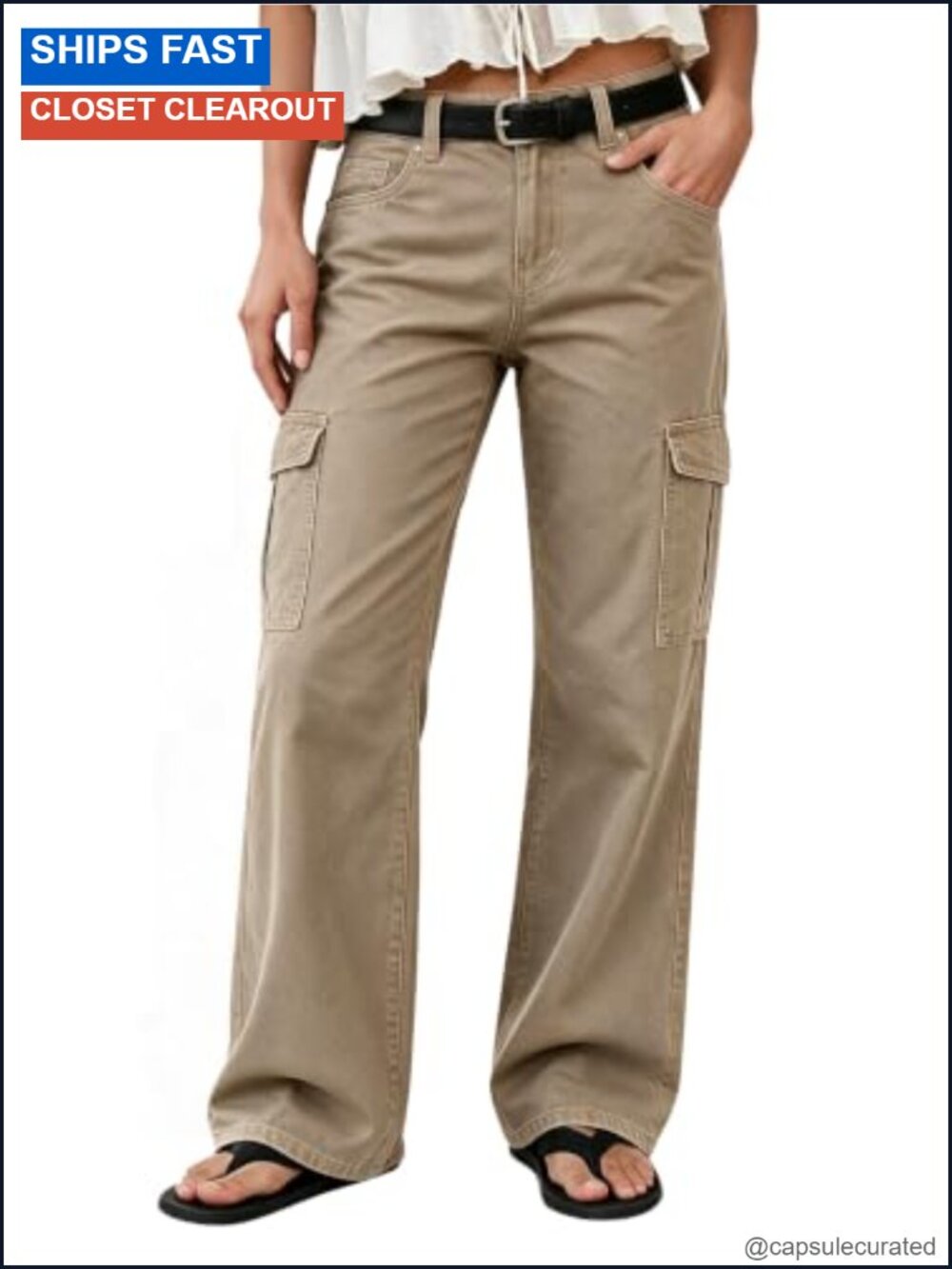 Straight Leg Mid Waist Flap Pocket Utility Pants Cotton Spandex